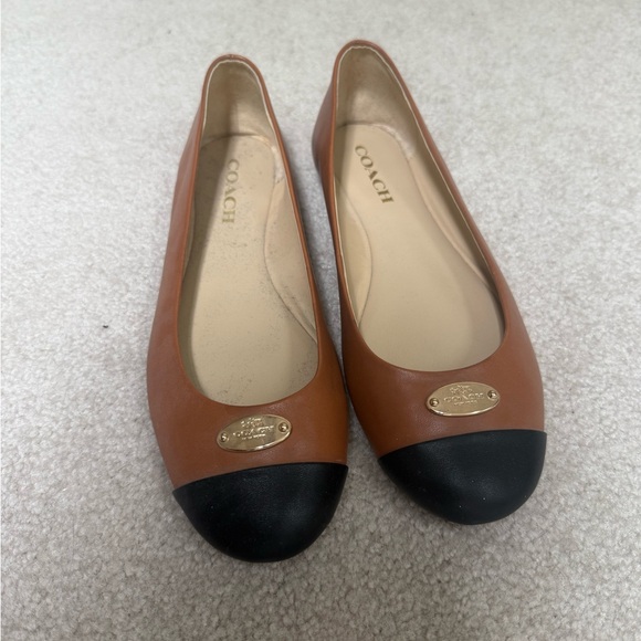 Coach Cap Toe \'Ashley\' Flats Brown & Black Leather Gold